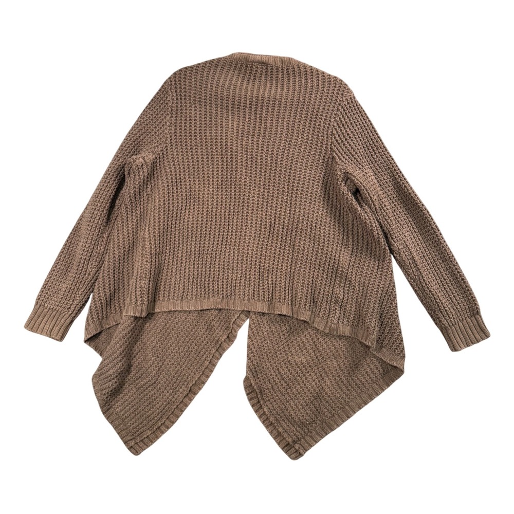 LOFT Brown Chunky Waffle Knit Waterfall Open Front Cardigan Sweater XL - Picture 3 of 8